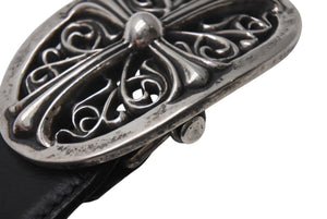 CHROME HEARTS クロムハーツ 1.5クラシックオーバルクロス レザーベルト サイズ39 1989/00 sterling刻印 レザー 美品 中古 4c072627