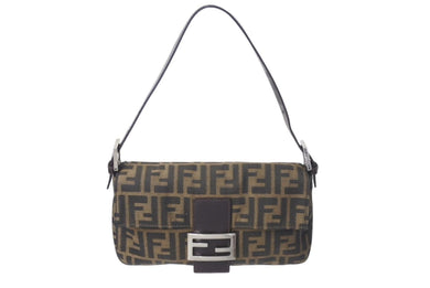 FENDI フェンディ マンマバケット ワンショルダーバッグ ズッカ柄 コットンキャンバス レザー シルバー金具 ブラウン 美品 中古 4c072640