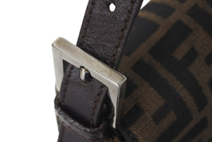 FENDI フェンディ マンマバケット ワンショルダーバッグ ズッカ柄 コットンキャンバス レザー シルバー金具 ブラウン 美品 中古 4c072640 