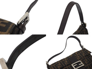 FENDI フェンディ マンマバケット ワンショルダーバッグ ズッカ柄 コットンキャンバス レザー シルバー金具 ブラウン 美品 中古 4c072640 
