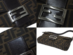 FENDI フェンディ マンマバケット ワンショルダーバッグ ズッカ柄 コットンキャンバス レザー シルバー金具 ブラウン 美品 中古 4c072640 