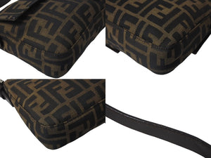 FENDI フェンディ マンマバケット ワンショルダーバッグ ズッカ柄 コットンキャンバス レザー シルバー金具 ブラウン 美品 中古 4c072640 