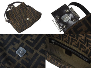 FENDI フェンディ マンマバケット ワンショルダーバッグ ズッカ柄 コットンキャンバス レザー シルバー金具 ブラウン 美品 中古 4c072640 