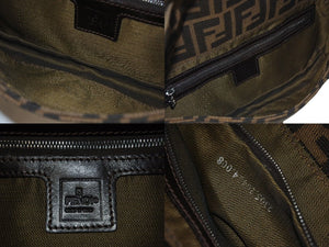 FENDI フェンディ マンマバケット ワンショルダーバッグ ズッカ柄 コットンキャンバス レザー シルバー金具 ブラウン 美品 中古 4c072641 