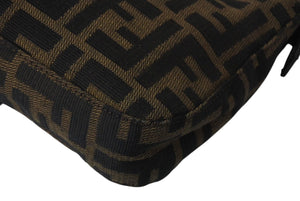 FENDI フェンディ マンマバケット ワンショルダーバッグ ズッカ柄 コットンキャンバス レザー シルバー金具 ブラウン 美品 中古 4c072641 