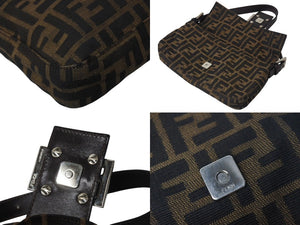 FENDI フェンディ マンマバケット ワンショルダーバッグ ズッカ柄 コットンキャンバス レザー シルバー金具 ブラウン 美品 中古 4c072641 