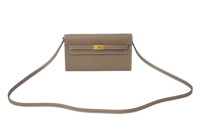 極美品 エルメス HERMES 二つ折り財布 ケリーウォレット ケリー トゥーゴー エトゥープ ゴールド金具 B刻印 中古 4c072643
