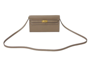 極美品 エルメス HERMES 二つ折り財布 ケリーウォレット ケリー トゥーゴー エトゥープ ゴールド金具 B刻印 中古 4c072643