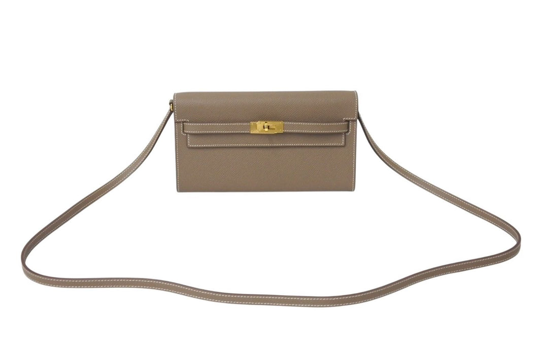 極美品 エルメス HERMES 二つ折り財布 ケリーウォレット ケリー トゥーゴー エトゥープ ゴールド金具 B刻印 中古 4c072643