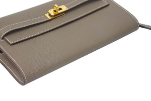 極美品 エルメス HERMES 二つ折り財布 ケリーウォレット ケリー トゥーゴー エトゥープ ゴールド金具 B刻印 中古 4c072643