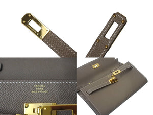 極美品 エルメス HERMES 二つ折り財布 ケリーウォレット ケリー トゥーゴー エトゥープ ゴールド金具 B刻印 中古 4c072643