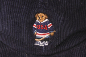 新品未使用 POLO RALPH LAUREN ポロラルフローレン キャップ キッズサイズ ワンサイズ ポロベアー コーデュロイ ネイビー 中古 4c072668