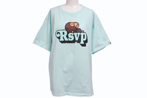 A BATHING APE アベイシングエイプ RSVP GALLERYコラボ 半袖Tシャツ ターコイズブルー ブラック ブラウン サイズL 美品 中古 4c072669 