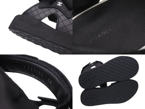 極美品 CHANEL シャネル ココマーク サンダル 23年 ブラック ホワイト マトラッセ ロゴ レザー ファブリック G45084 サイズ44 中古 4c072675