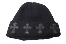 Load image into Gallery viewer, 新品同様 CHROME HEARTS クロムハーツ ニットキャップ 帽子 ブラック カシミヤ レザー ONE(26cm) RN 97729 シルバー金具 中古 4c072683
