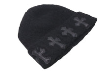 Load image into Gallery viewer, 新品同様 CHROME HEARTS クロムハーツ ニットキャップ 帽子 ブラック カシミヤ レザー ONE(26cm) RN 97729 シルバー金具 中古 4c072683