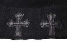 Load image into Gallery viewer, 新品同様 CHROME HEARTS クロムハーツ ニットキャップ 帽子 ブラック カシミヤ レザー ONE(26cm) RN 97729 シルバー金具 中古 4c072683