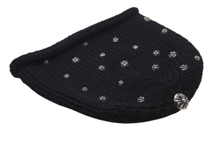 CHROME HEARTS クロムハーツ ビーニー ニット帽 クロスボール ピラミッド ブラック カシミヤ シルバー925 美品 中古 4c072687