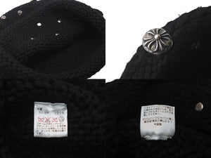 CHROME HEARTS クロムハーツ ビーニー ニット帽 クロスボール ピラミッド ブラック カシミヤ シルバー925 美品 中古 4c072687