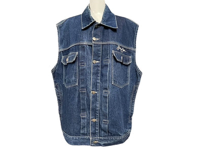 SEAN JOHN ショーンジョン デニムベスト サイズXL インディゴブルー ホワイト ロゴ刺繍 コットン 美品 中古 4c072689