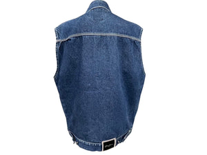 SEAN JOHN ショーンジョン デニムベスト サイズXL インディゴブルー ホワイト ロゴ刺繍 コットン 美品 中古 4c072689