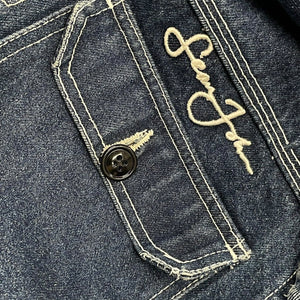 SEAN JOHN ショーンジョン デニムベスト サイズXL インディゴブルー ホワイト ロゴ刺繍 コットン 美品 中古 4c072689