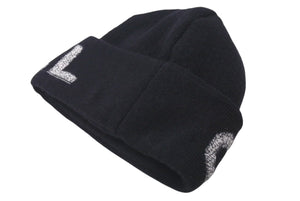 極美品 CHANEL シャネル ビーニー ニットキャップ ニット帽 ロゴ ブラック ホワイト ウール カシミヤ 中古 4c072693