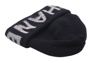 極美品 CHANEL シャネル ビーニー ニットキャップ ニット帽 ロゴ ブラック ホワイト ウール カシミヤ 中古 4c072693