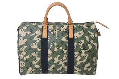 極美品 ルイ ヴィトン LOUIS VUITTON モノグラム フラージュ スピーディ 35 バッグ カモフラ グリーン M95773 村上隆 中古 4c072698