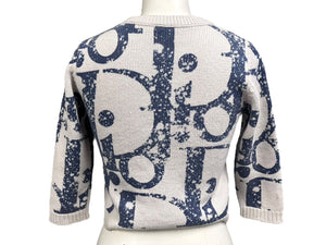 Christian Dior クリスチャンディオール ニット セーター 21FW ロゴプリント キッズ タグ切れ ホワイト ブルー 美品 中古 4c072712