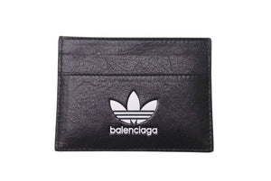 新品未使用 BALENCIAGA × ADIDAS バレンシアガ アディダス カードケース 721895 ラムスキン ブラック 中古 4c072733
