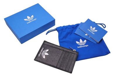 新品未使用 BALENCIAGA × ADIDAS バレンシアガ アディダス カードケース コインケース 721896 ラムスキン ブラック 中古 4c072734