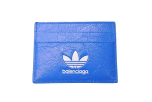新品未使用 BALENCIAGA × ADIDAS バレンシアガ アディダス カードケース 721895 ラムスキン ブルー 中古 4c072737