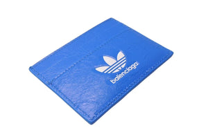新品未使用 BALENCIAGA × ADIDAS バレンシアガ アディダス カードケース 721895 ラムスキン ブルー 中古 4c072737