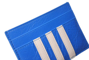 新品未使用 BALENCIAGA × ADIDAS バレンシアガ アディダス カードケース 721895 ラムスキン ブルー 中古 4c072737