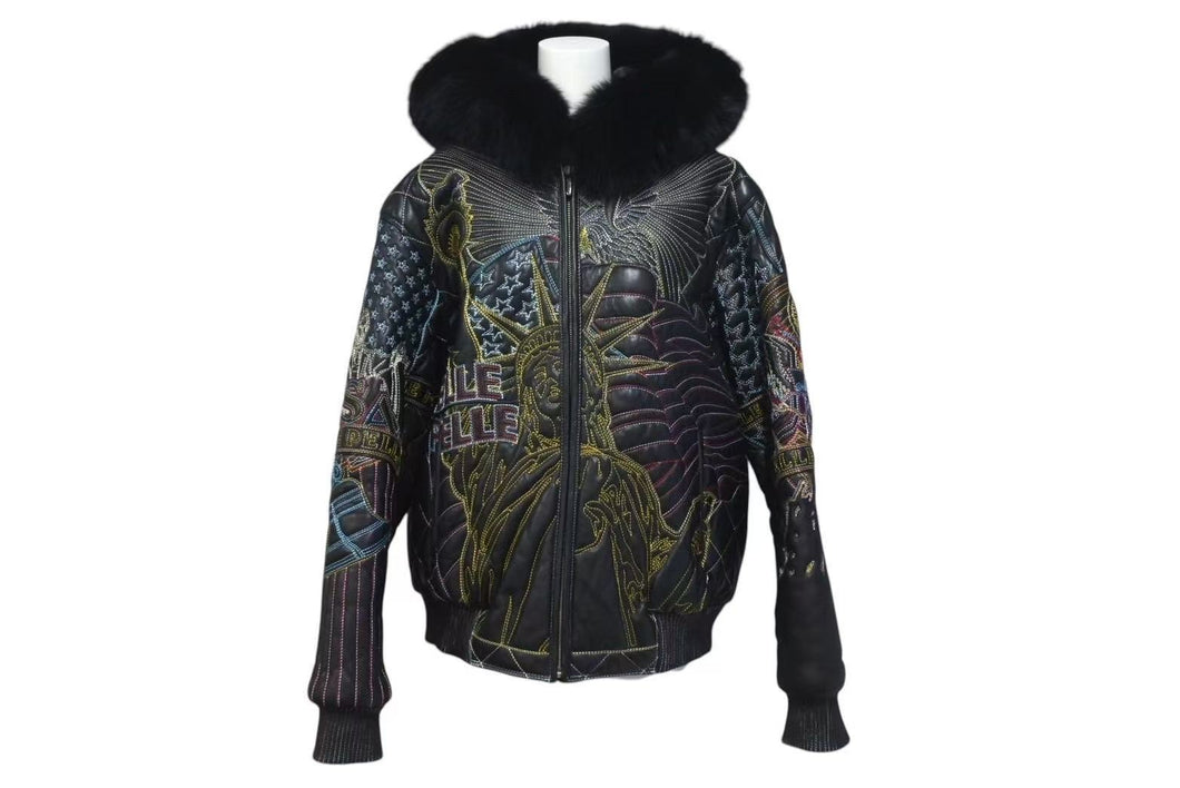 極美品 PellePelle ペレペレ AMERICA アメリカ ファー レザージャケット CHINA製 レザー ブラック マルチカラー サイズ12 中古 4c072744