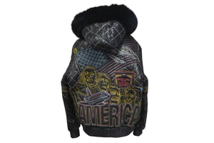極美品 PellePelle ペレペレ AMERICA アメリカ ファー レザージャケット CHINA製 レザー ブラック マルチカラー サイズ12 中古 4c072744
