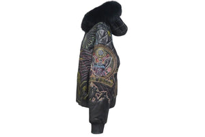 極美品 PellePelle ペレペレ AMERICA アメリカ ファー レザージャケット CHINA製 レザー ブラック マルチカラー サイズ12 中古 4c072744
