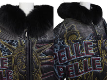 Load image into Gallery viewer, 極美品 PellePelle ペレペレ AMERICA アメリカ ファー レザージャケット CHINA製 レザー ブラック マルチカラー サイズ12 中古 4c072744