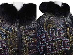 極美品 PellePelle ペレペレ AMERICA アメリカ ファー レザージャケット CHINA製 レザー ブラック マルチカラー サイズ12 中古 4c072744