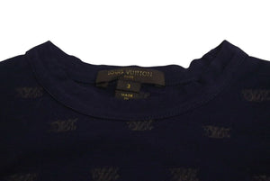 LOUIS VUITTON ルイヴィトン LVロゴ 半袖Tシャツ チビT RM071K MKJR99JBD コットン ネイビー ブラウン サイズ3 美品 中古 4c072748