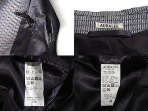 AURALEE オーラリー ダブルフェイスチェックステインカラー ロングコート A9AC01BN ウールライトブルー サイズ4 美品 中古 4c072755 