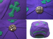 Load image into Gallery viewer, CHROME HEARTS クロムハーツ 5パネル クロスパッチ ベースボールキャップ パープル グリーン 刺繍 ONE SIZE 極美品 中古 4c072756