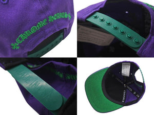 CHROME HEARTS クロムハーツ 5パネル クロスパッチ ベースボールキャップ パープル グリーン 刺繍 ONE SIZE 極美品 中古 4c072756