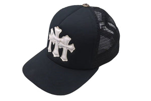 CHROME HEARTS クロムハーツ TRUCKER CAP トラッカーキャップ セメタリーレザーパッチ メッシュキャップ ブラック ホワイト 美品 中古 4c072758