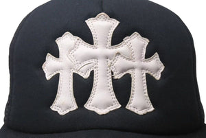 CHROME HEARTS クロムハーツ TRUCKER CAP トラッカーキャップ セメタリーレザーパッチ メッシュキャップ ブラック ホワイト 美品 中古 4c072758