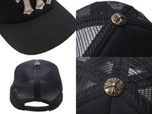 Load image into Gallery viewer, CHROME HEARTS クロムハーツ TRUCKER CAP トラッカーキャップ セメタリーレザーパッチ メッシュキャップ ブラック ホワイト 美品 中古 4c072758