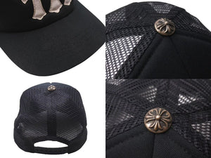 CHROME HEARTS クロムハーツ TRUCKER CAP トラッカーキャップ セメタリーレザーパッチ メッシュキャップ ブラック ホワイト 美品 中古 4c072758