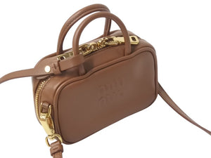 極美品 MIUMIU ミュウミュウ ハンドバッグ マイクロバッグ ショルダーバッグ 5NR020 レザー ブラウン ゴールド金具 中古 4c072773