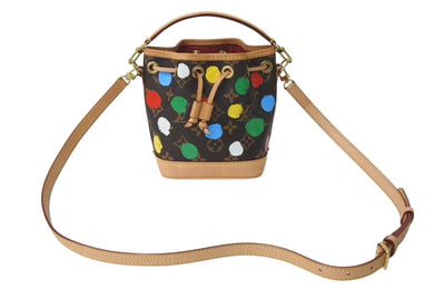 極美品 LOUIS VUITTON ルイヴィトン 草間彌生コラボ ショルダーバッグ モノグラム ナノノエ M81863 ブラウン 中古 4c072776